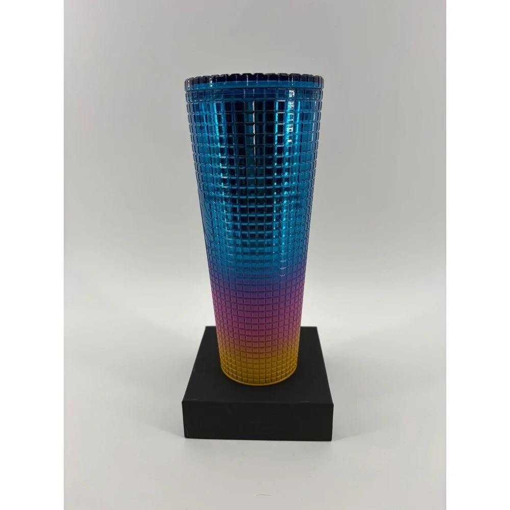 Starbucks Tumbler‎ Cold Cup Unisex 24oz Blue Purple Yellow Grid Ombre No Straw